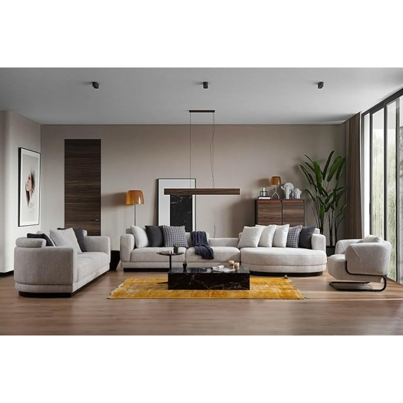 Generisch Crownelia Corner Sofa + 3-Seater + Armchair, Colour: Grey