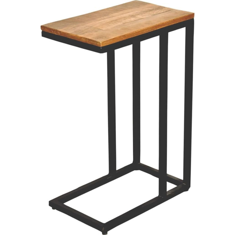 Amago home Side Table Solid Wood 25 x 61 x 40 cm Sofa Table Laptop Table C Table Metal Frame Matt Black Tobacco