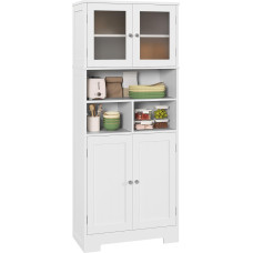 HOMCOM Kitchen Sideboard with 2 Cabinets, 3 Open Compartments, Narrow Pantry with Glass Doors and Adjustable Shelves, for Living Room, Dining Room, 60 x 30 x 145.5 cm, White