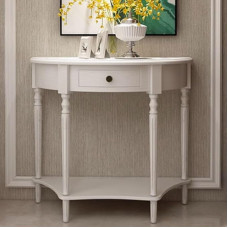 YVYKFZD Halbmond Konsolentisch, Beistelltisch aus Massivholz mit Schublade, Sofatisch Flurtisch im Retro-Stil, schmales Eingangstisch Lagerregal, für Eingangsbereich(Wit,31.4