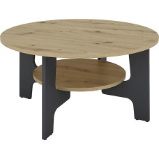 byLIVING Jonny Coffee Table / Melamine Artisan Oak Melamine Graphite / D 80 / H 42.5 cm / with Practical Shelf