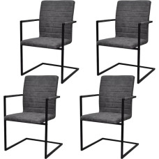 Festnight Set of 4 Dining Room Chairs, Swing Chairs with Armrests, Dining Chairs, Kitchen Chairs, Cantilever Chairs for Dining Room, Kitchen, Grey, Fluted, 53 x 61 x 88.2 cm