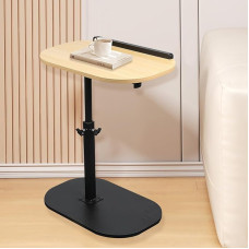 Height Adjustable C Shaped Side Table Wooden Coffee Side Table with 360° Rotating Top Modern Minimalist Side Table with Tilt Tray for Small Spaces, Bed