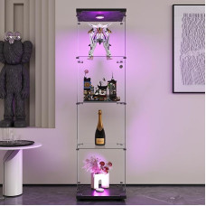Fofetbfo Glass Display Cabinet 4 Shelves LED Collector Display Cabinet with Doors and Lock Transparent Standing Glass Display Case for Bedroom, Living Room and Dining Room