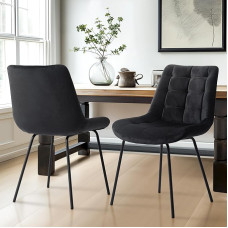 NicBex Velvet Dining Chairs Upholstered Reception Chairs Tufted Accent Chair with Metal Legs for Home Kitchen Living Room Set of 2 Black