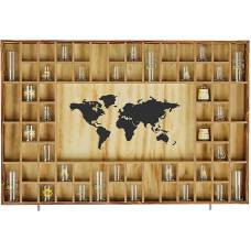 foriy 68 Schnapsglas-Vitrine, große Weltkarte, große Kapazität, Schnapsglashalter, 94 x 62 cm, rustikales Holzglasregal für 2 Größen, Schnapsglas, Wandhalterung, Schnapsglasaufbewahrung für Bar