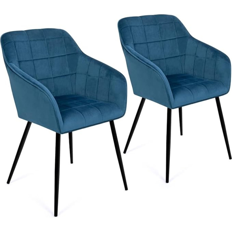 IDMarket - Set of 2 Mady Velour Dining Chairs - Duck Blue