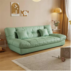 Futon Sofa Bed Memory Foam Convertible Two Seater for Compact Space Modern Folding Couch Bed in Grey PU Leather for Living Room or Office