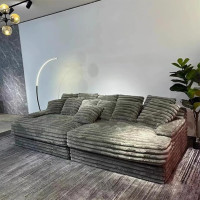 Extra Wide Oversized Love Dining Deep Seat Plush Reading Chair Fluffy Corduroy Padded Cloud Couch for Bedroom Living Room and Office Black 220 x 170 x 80 cm