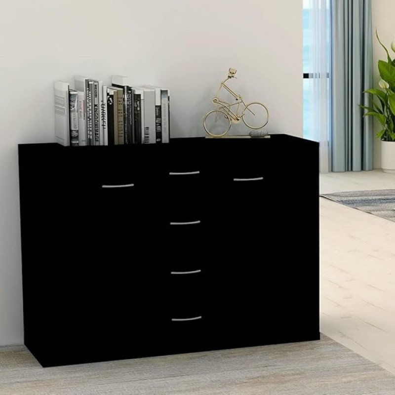 Sideboard, Black, 88 x 30 x 65 cm, Chipboard, Multi-Purpose Cabinet, Highboard, Drawer Chest of Drawers, Side Cabinet, Hallway Cabinet, A Variety of Styles to Choose From