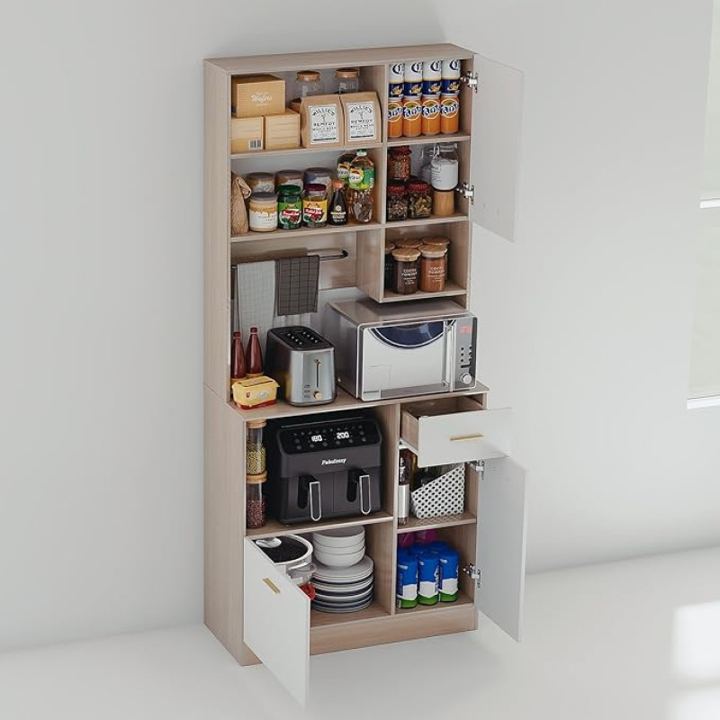 Fabulcozy Buffet de Cuisine Desserte de Cuisine Pour Micro-Ondes Armoire de Cuisine Multi-ranges Avec Placard tiroir étagère
