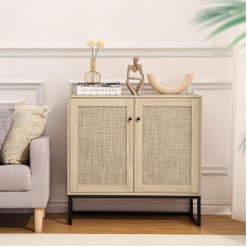 GAOMON Rattan Cabinet, Storage Cabinet with Rattan Doors, Adjustable Shelves, Sideboard, Buffet Cabinet, Accent Cabinet for Living Room, Entrance, Kitchen, Dining Room