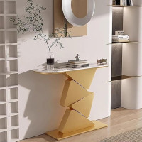 Stone Top Console Table Modern Metal Base Inlaid Stones Sofa Table for Entryway Living Room Hallway Entrance Table for Home Decoration