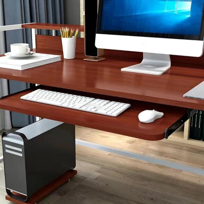 Ergonomische Tastaturablage unter dem Schreibtisch, mit abgerundeten Ecken, Teakfarben, 70 cm, ideal für Zuhause und Büro