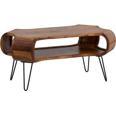 FineBuy Sheesham Coffee Table 100 x 60 x 47 cm Solid Wood Metal Sofa Table Design Living Room Table Rectangular with Storage Space Coffee Table Solid Large Table Living Room with Hairpin Legs