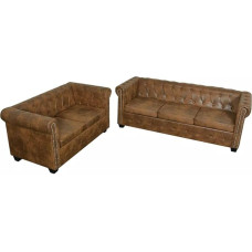 Yumeng Chesterfield Sofa Set, 2 Seater and 3 Seater, Sofa Bed, Sofa Bed, Sofa Bed, Sofas & Couches, Faux Leather, Brown