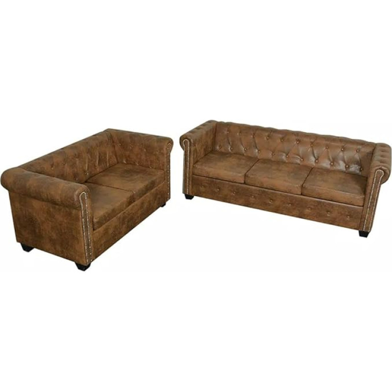 Yumeng Chesterfield Sofa Set, 2 Seater and 3 Seater, Sofa Bed, Sofa Bed, Sofa Bed, Sofas & Couches, Faux Leather, Brown