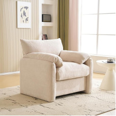 Merax Small Single Sofa for Bedroom, Armchair Living Room with Thick Cushions, Modern Padded Accent Chair, Mini Sofa for Living Room/Bedroom/Apartment, Beige
