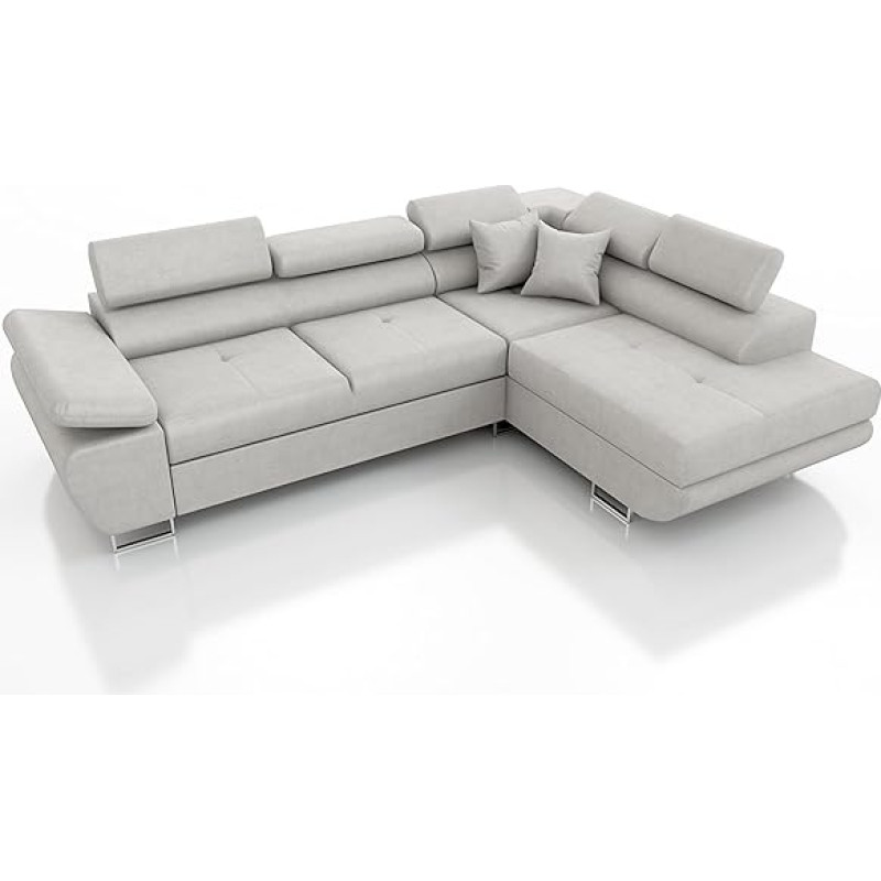 Robin Saturn Premium Kingston Corner Sofa with Sleeping Function, Sofa Bed with Bed Frame and Cushions, L-Shaped Freestanding Corner Sofa with Adjustable Headrests, Upholstered Sofa Set