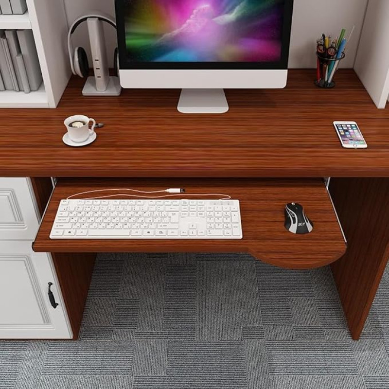 Ergonomische Tastaturablage, Teakfarben, 60 cm, Tastaturständer und Mausunterstützung für optimale Organisation und Komfort am Arbeitsplatz