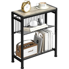 Narrow Side Table for Small Space, 3-Tier Side Table with Magazine Holder, Narrow Bedside Table with Wire Shelf, Narrow Bedside Table in Living Room, Bedroom, Study, Kitchen