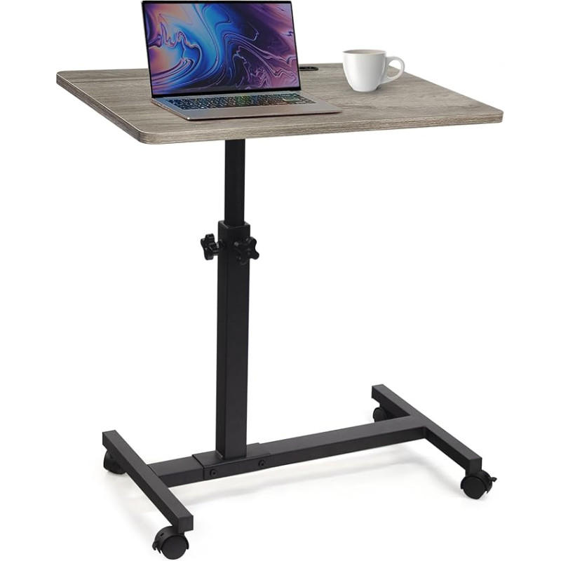 FASNAHOK Adjustable Bedside Table with Wheels, Coffee Side Table for Living Room, Standing Table, Medical Desk, Laptop, Computer Cart for Hospital and Home, Grey