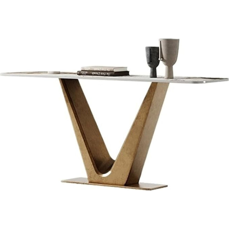 Console Table for Entrance Area, Modern Console Table, Entrance Table Made of Faux Marble with Metal Base and Sensor Light, Narrow Console, Suitable for Living Room, Entrance Area, Hallway Foyer Table