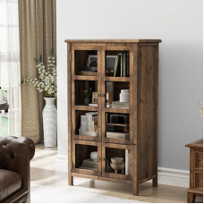 VINGLI Storage Cabinet, Display Cabinet with Glass Doors, Glass Door Cabinet, Rustic Storage Cabinet with Doors and Shelves, Cedar Finish Display Cabinet, Walnut