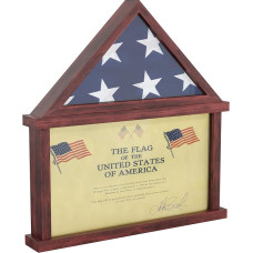 HBCY Creations Flag Display Case with Certificate Holder for 5 x 9 ft American Veteran Funeral Flag, Solid Wood with Glass Front with Wall Mount or Stand Display, Cherry Finish
