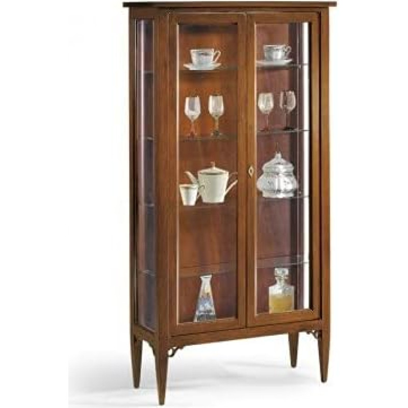 Mar.c.a. Design - Elegant Display Cabinet for Living Room Made of Dark Poplar Wood with Glass Shelves and Side Walls - Furniture for Living Room Povera Made in Italy - Dimensions 89 x 34 x 170 cm