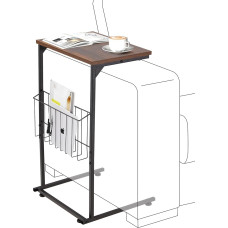 HOMREST Side Table, C Shaped Side Table with Storage Frame, Small Narrow Sofa Table with Adjustable Height, Sturdy Coffee Table for Living Room, Bedroom, Bedside Table,