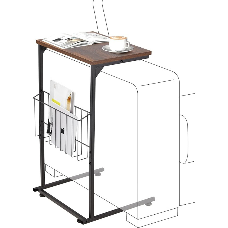 HOMREST Side Table, C Shaped Side Table with Storage Frame, Small Narrow Sofa Table with Adjustable Height, Sturdy Coffee Table for Living Room, Bedroom, Bedside Table,