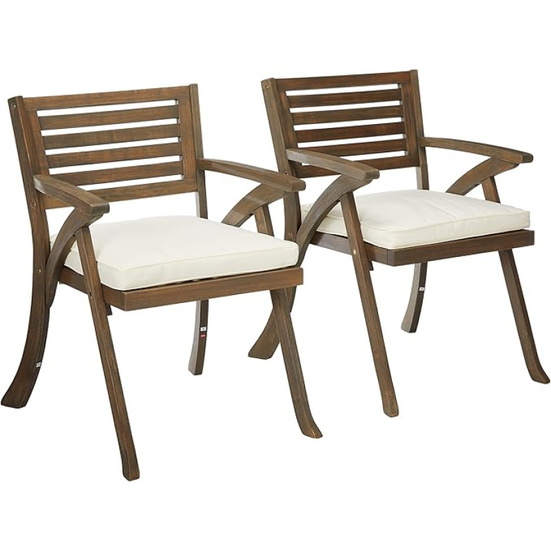 Christopher Knight Home Helen Dining Chair Acacia Wood Grey Cream 305765