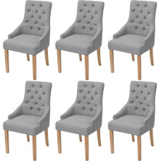 Festnight Set of 6 Dining Room Chairs, Dining Chairs, Oak Wood Legs, Kitchen Chairs, Dining Room Chairs, Chair Set, Fabric Padding, 52 x 60 x 95.5 cm, Light Grey