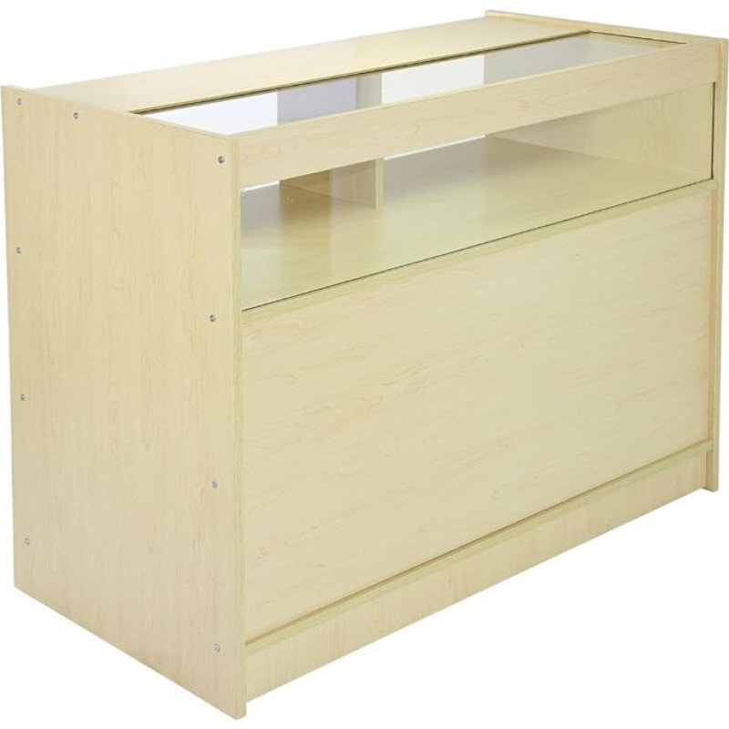 MonsterShop B1200 Shop Counter Retail Glass Showcase Display Cabinet, Maple, 120cm x 90cm x 60cm