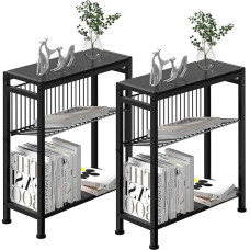 Lifenite Side Table for Small Spaces, Set of 2 Narrow Side Table with Magazine Holder, 2 in 1 Design Slim Side Table, Skinny Bedside Table for Living Room, Bedroom, Thin