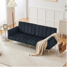 Arhatreya 2-Seater Sofa, Modern Couch, Two-Seater Folding Sofa Bed with Auxiliary Feet, Sofa Bed, Upholstered Sofa for Living Room, Apartment, Guest Room, Home Cinema, Velvet Fabric, Dark Grey