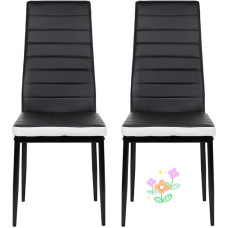 Set of 2 Loud Faux Leather Dining Chairs Upholstered Seat and Back Dining Chair Set SGS Approved (Black + White)