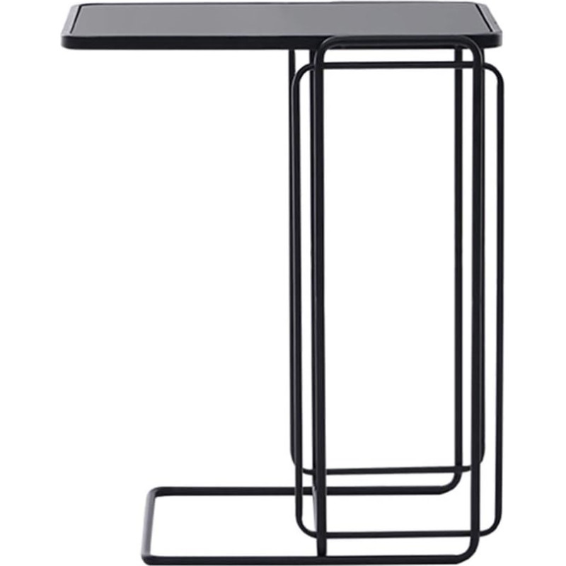 CAFIEDR Coffee Table, C Shape Storage Table, Metal Sofa Table, Tempered Glass Desk, Durable, 45cm x 32cm x 55cm