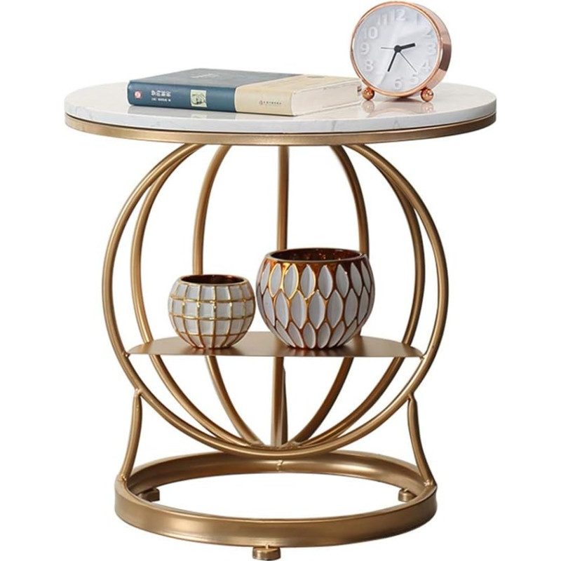 CAFIEDR Coffee Table, Golden Marble Sofa Table, Round Coffee Table for Living Room, Storage Table, Bedside Table, 50 x 50 x 50 cm