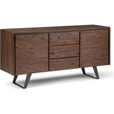 SIMPLIHOME Lowry Buffet - 152.4 cm Wide Solid Acacia Wood Sideboard, 3 Door, Buffet in Distressed Anthracite, Modern Industrial Cabinet for Dining Room with Metal Base and Adjustable Shelves