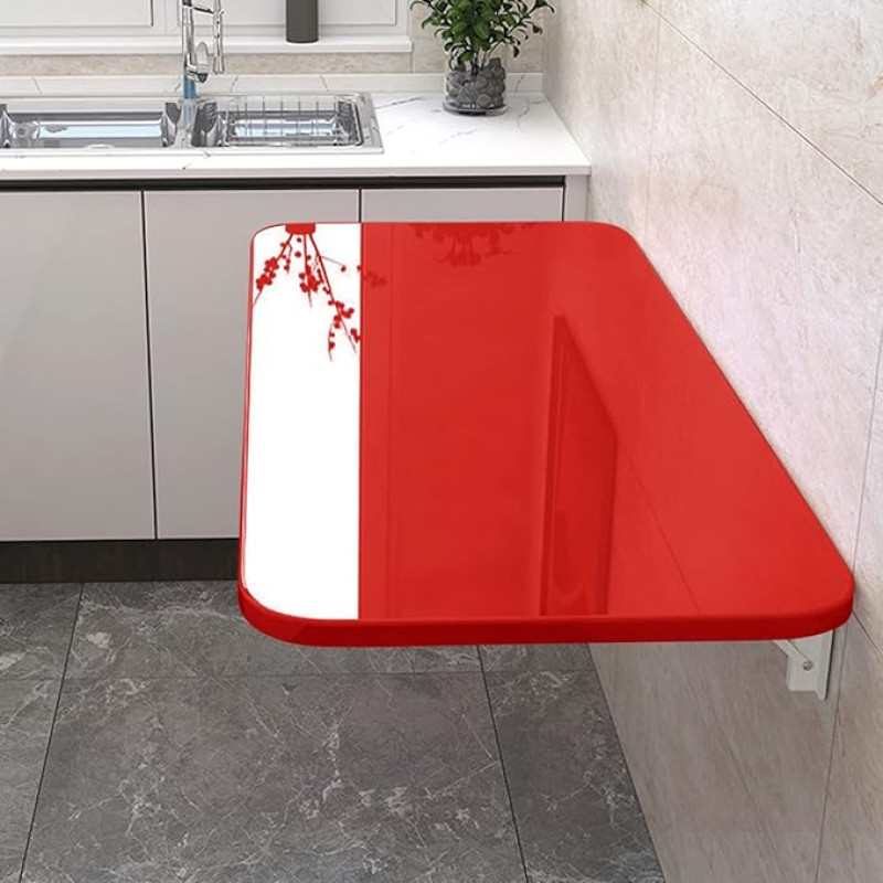 Klappbarer Wandtisch für kleine Räume, vielseitig einsetzbar, schwimmend, für Waschküche und Küche, platzsparender Klapptisch, Rot
