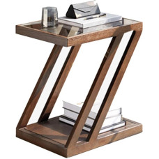 CAFIEDR Coffee Table All Solid Wood Sofa Table Tempered Glass Laptop Table Snack Coffee Table Writing, Reading, Living Room, Brown