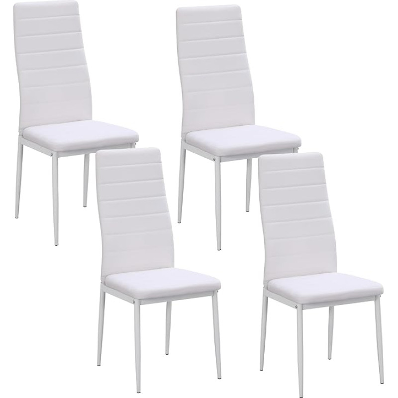 Stanew Dining Chair, 4 Pieces Kitchen Chair with Metal Legs, Upholstered Living Room Chair, Retro Chair with White Stitching (4, White, 588)