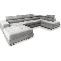 Masseno CASONE R-S Corner Sofa with Sleep Function U-Shape, Sofa with Bed Box, Living Room Sofa, Couch, Soffa, Sofa Bed, Couch Set, Light Grey, Monolith 84