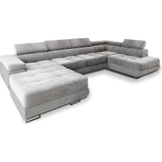 Masseno CASONE R-S Corner Sofa with Sleep Function U-Shape, Sofa with Bed Box, Living Room Sofa, Couch, Soffa, Sofa Bed, Couch Set, Light Grey, Monolith 84