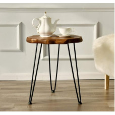 Wellland Natural Edge Side Table with Hairpin Legs, Side Table for Sofa, Living Room, Bedroom, Durable Pine Wood, Easy to Assemble, 45 x 51 cm