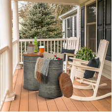 glitzhome Side Table Farmhouse Galvanized Metal Decorative Accent End Table Storage Stool Bedside Table with Wooden Lid for Living Room Bedroom Grey 2 Pack