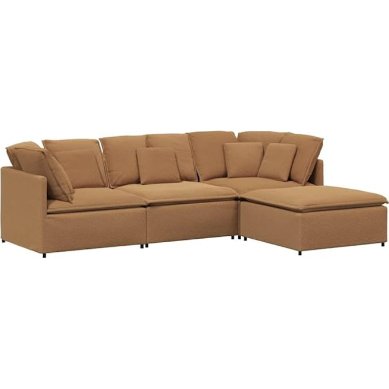 vidaXL Modular Sofa with Stool Cushion Fabric in Lambswool Look Beige Modular Couch Modern Sofa Family Friendly Sofa L Shape