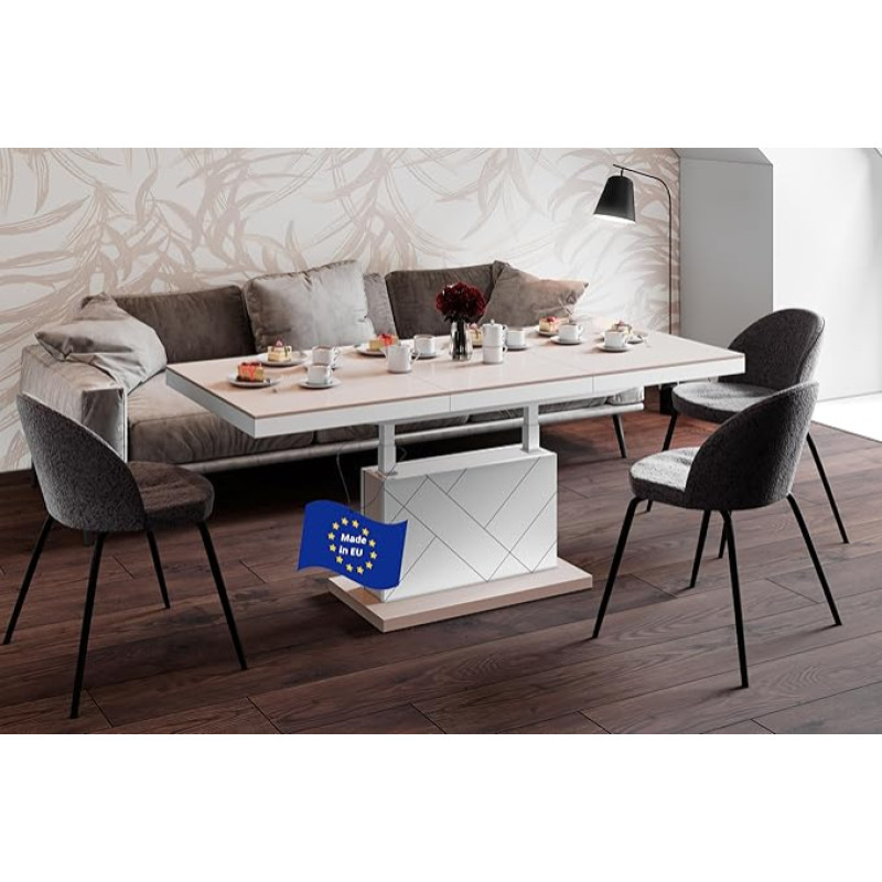 designimpex HM-333 Coffee Table Cappuccino High Gloss White High Gloss Extendible Height Adjustable 120 x 170 cm Modern Living Room Table Dining Table Side Table Sofa Table Space Saving High Quality